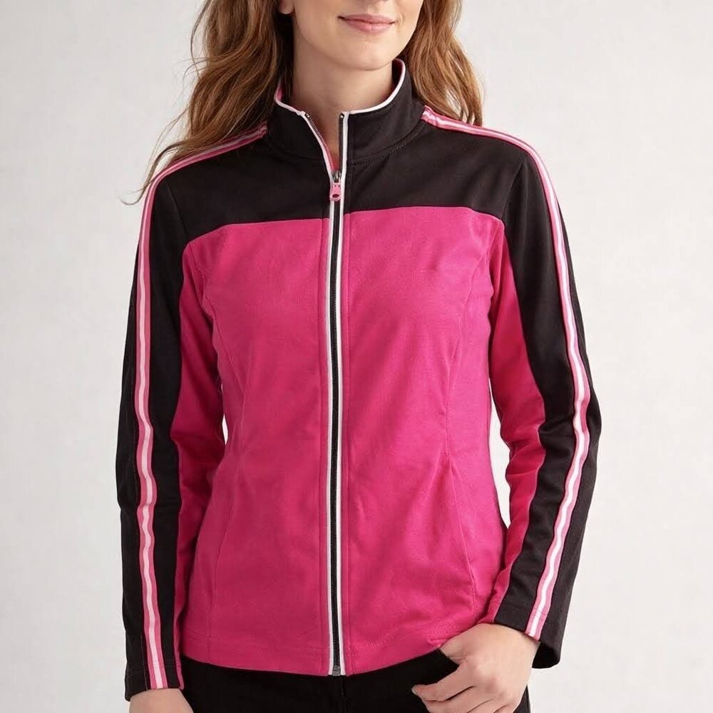 Women's Size Small S Athletic Track Jacket Made for Life Pink Black Long Sleeve